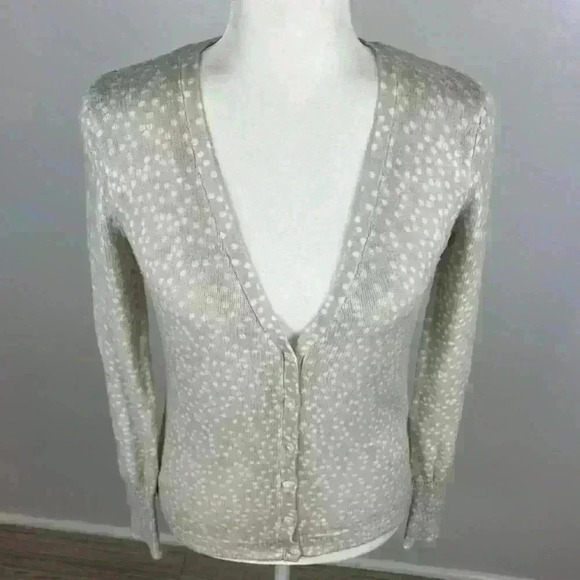 Old Navy Tan & White Polka Dot Cardigan Size Small - Picture 2 of 8